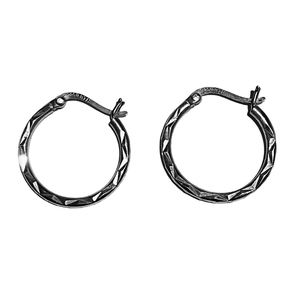 Vintage IBB TH 925. Sterling Silver Diamond-Cut Hoop Earrings